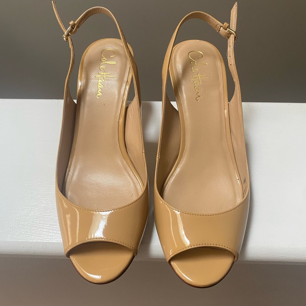 Cole Haan Nike air patent sling back sandals.